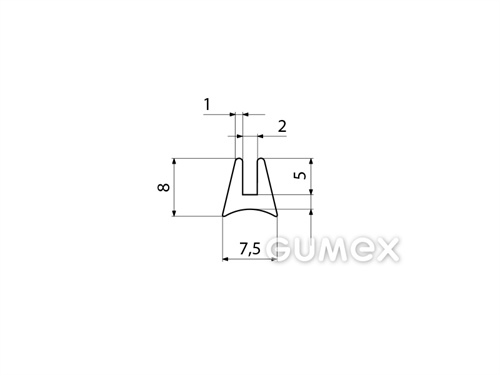 Silikónový profil tvaru "U", 8x7,5/2mm, 60°ShA, -60°C/+180°C, transparentný